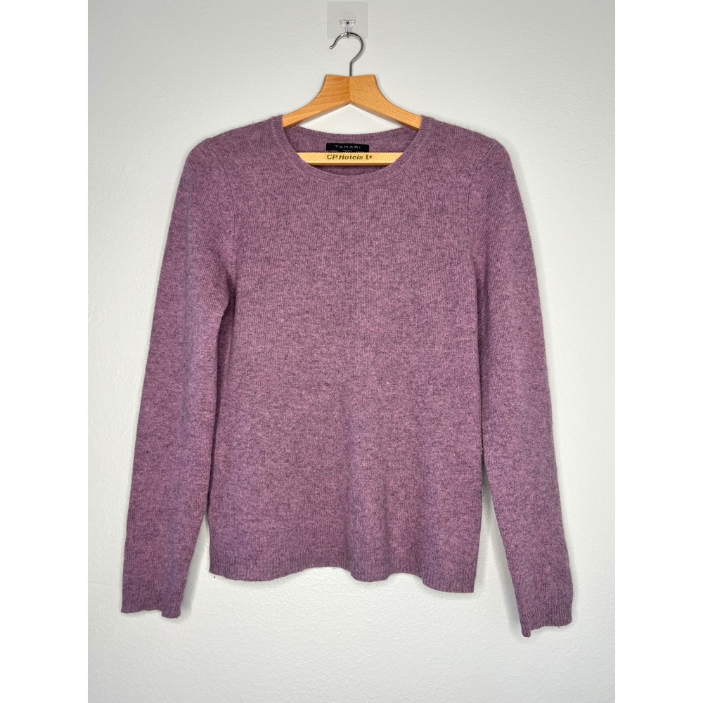 Tahari Pure Luxe 100% Cashmere Crewneck Sweater Purple Lilac Heathered Womens M